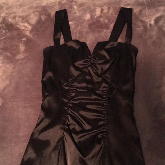 Satin black mini dress. - Picture 2 of 5